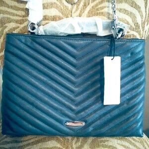 NEW REBECCA MINKOFF BAG- with Silver chain strap Leather Real Teal color
